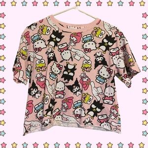 Sanrio Multi Character Boxy Crop Top Pink Hello Kitty Y2K Harajuku Gyaru